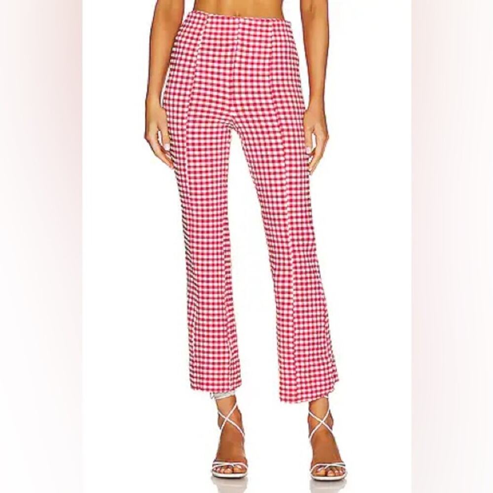 NWT GANNI Seersucker Love Potion Gingham Cropped Flare Pants